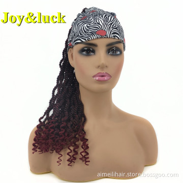 Head Band Braiding Wig for Black Women Prices African Ladies Scarf Short Ombre Burgundy Braided Headband Wig Synthetic Hair Wigs